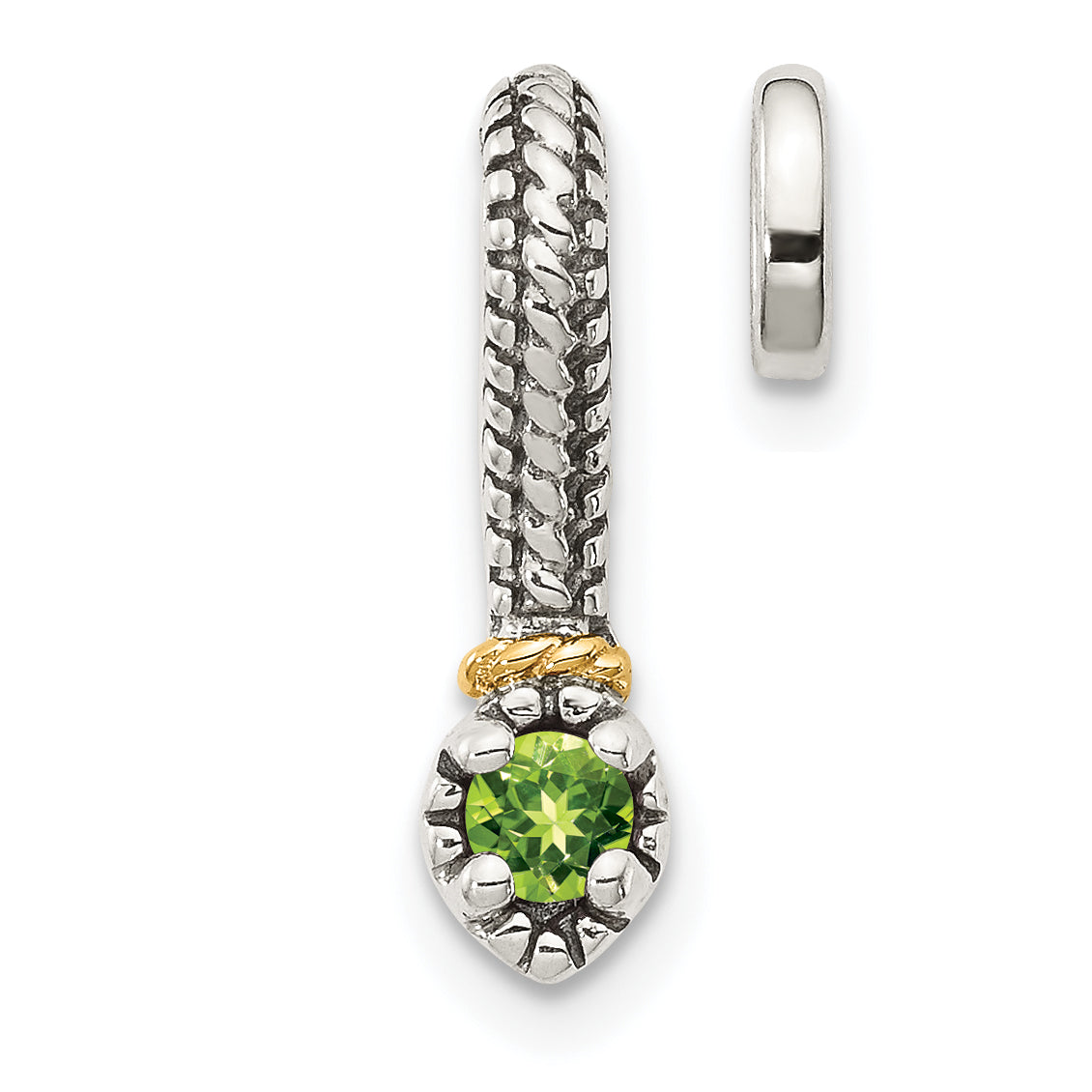 Shey Couture Sterling Silver Antiqued with 14k Accent Polished Peridot Chain Slide Pendant Main image