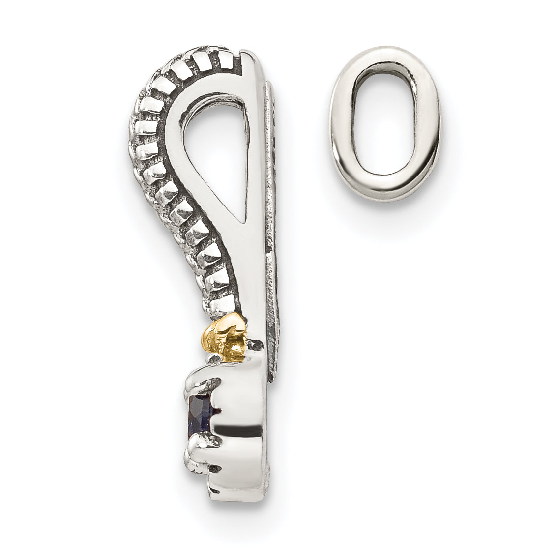 Shey Couture Sterling Silver Antiqued with 14k Accent Polished Created Sapphire Chain Slide Pendant Secondary image