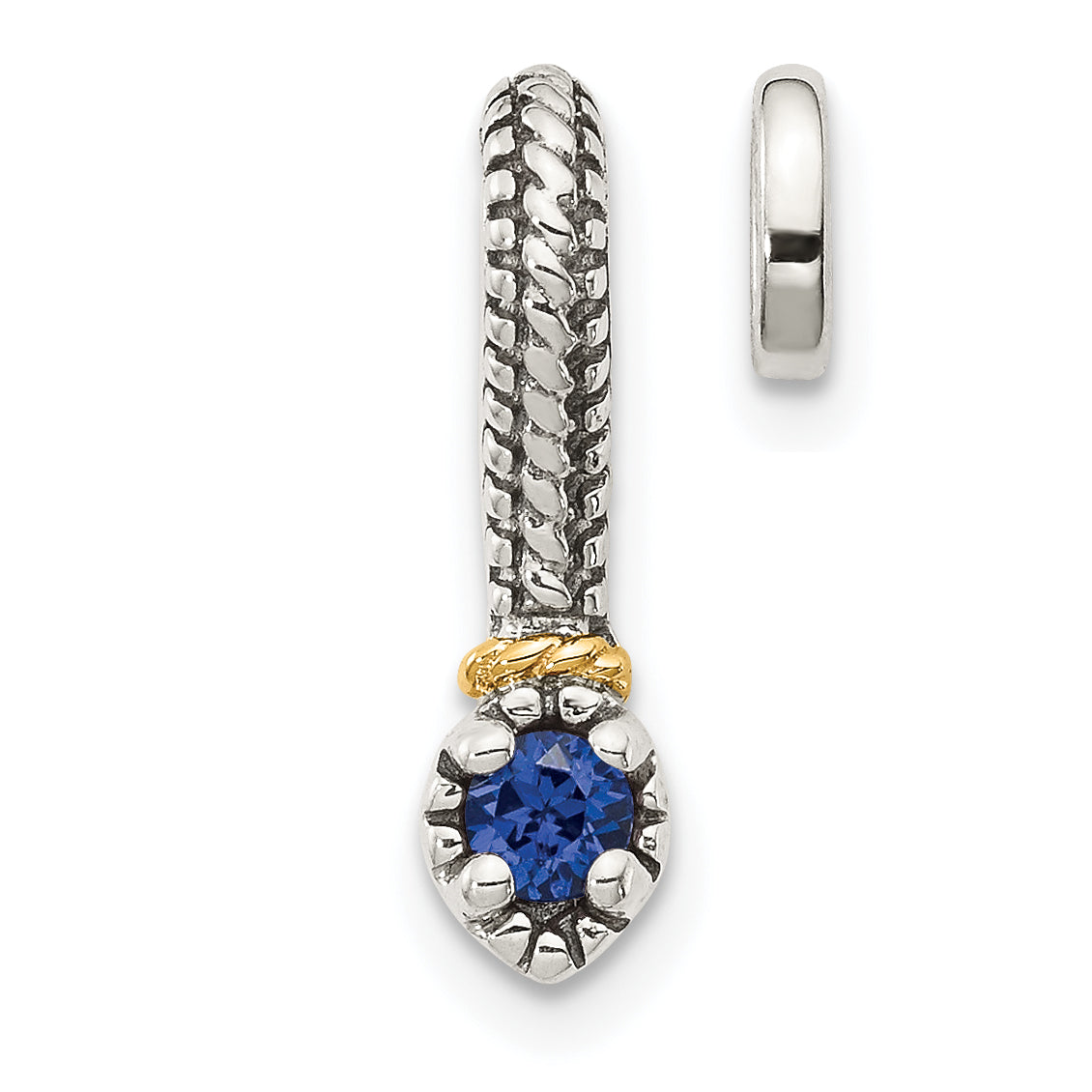 Shey Couture Sterling Silver Antiqued with 14k Accent Polished Created Sapphire Chain Slide Pendant Main image