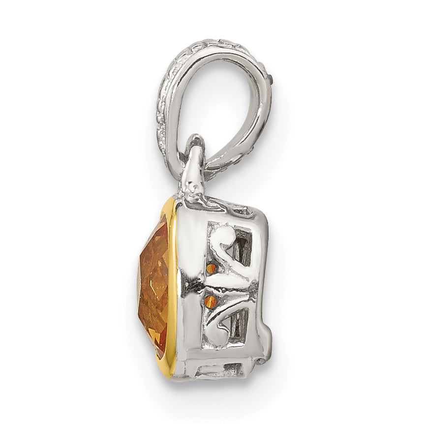 Shey Couture Sterling Silver Rhodium-plated with 14k Accent Polished Cushion-cut Citrine Pendant Secondary image