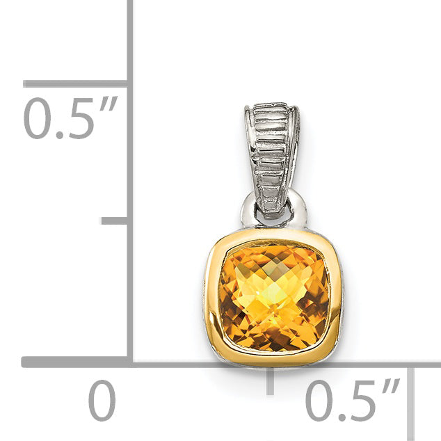 Shey Couture Sterling Silver Rhodium-plated with 14k Accent Polished Cushion-cut Citrine Pendant