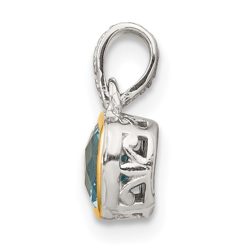 Shey Couture Sterling Silver Rhod-plated with 14k Accent Polished Cushion-cut Light Swiss Blue Topaz Pendant Secondary image