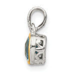 Shey Couture Sterling Silver Rhod-plated with 14k Accent Polished Cushion-cut Light Swiss Blue Topaz Pendant