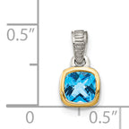 Shey Couture Sterling Silver Rhod-plated with 14k Accent Polished Cushion-cut Light Swiss Blue Topaz Pendant