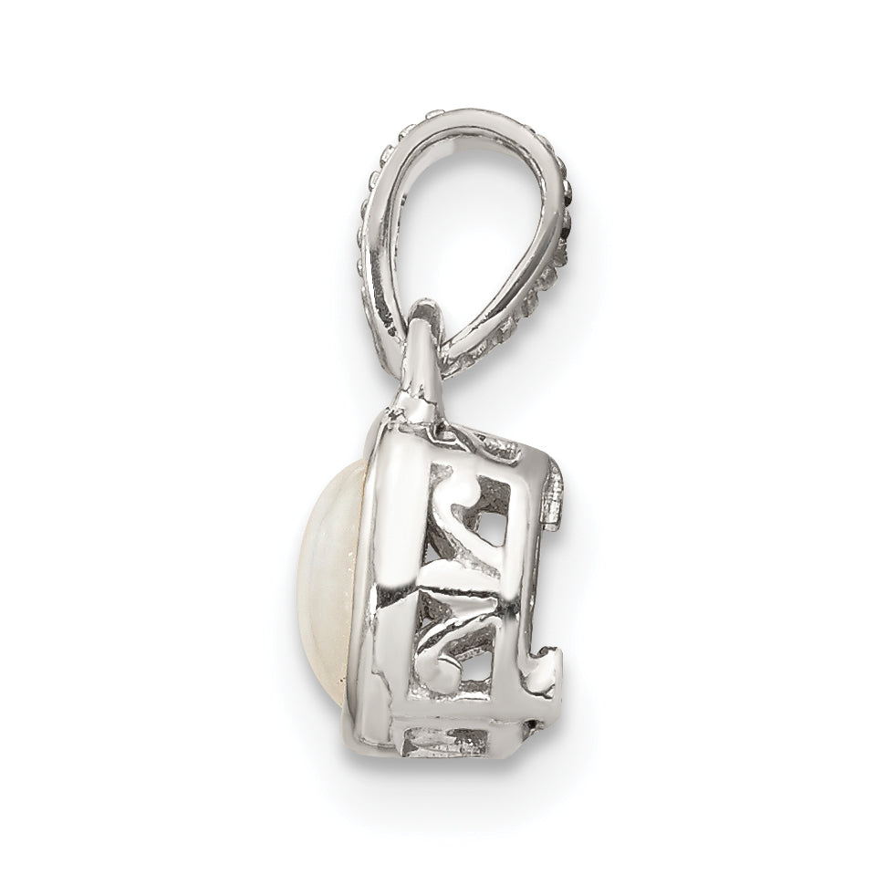 Shey Couture Sterling Silver Rhodium-plated with 14k Accent Polished Cushion-cut Milky Opal Pendant Secondary image