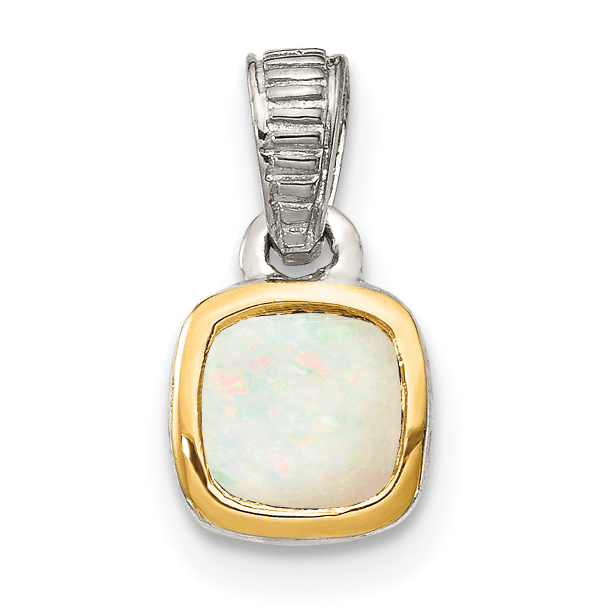 Shey Couture Sterling Silver Rhodium-plated with 14k Accent Polished Cushion-cut Milky Opal Pendant Main image