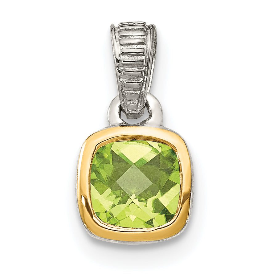 Shey Couture Sterling Silver Rhodium-plated with 14k Accent Polished Cushion-cut Peridot Pendant Main image