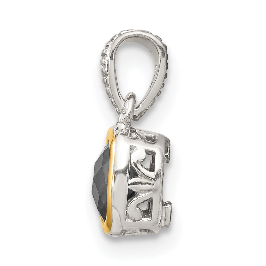 Shey Couture Sterling Silver Rhodium-plated with 14k Accent Polished Cushion-cut Created Sapphire Pendant Secondary image