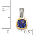 Shey Couture Sterling Silver Rhodium-plated with 14k Accent Polished Cushion-cut Created Sapphire Pendant