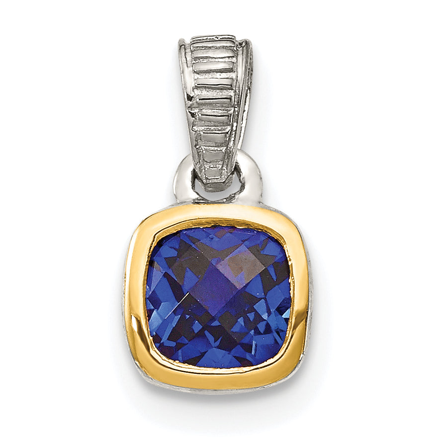 Shey Couture Sterling Silver Rhodium-plated with 14k Accent Polished Cushion-cut Created Sapphire Pendant Main image