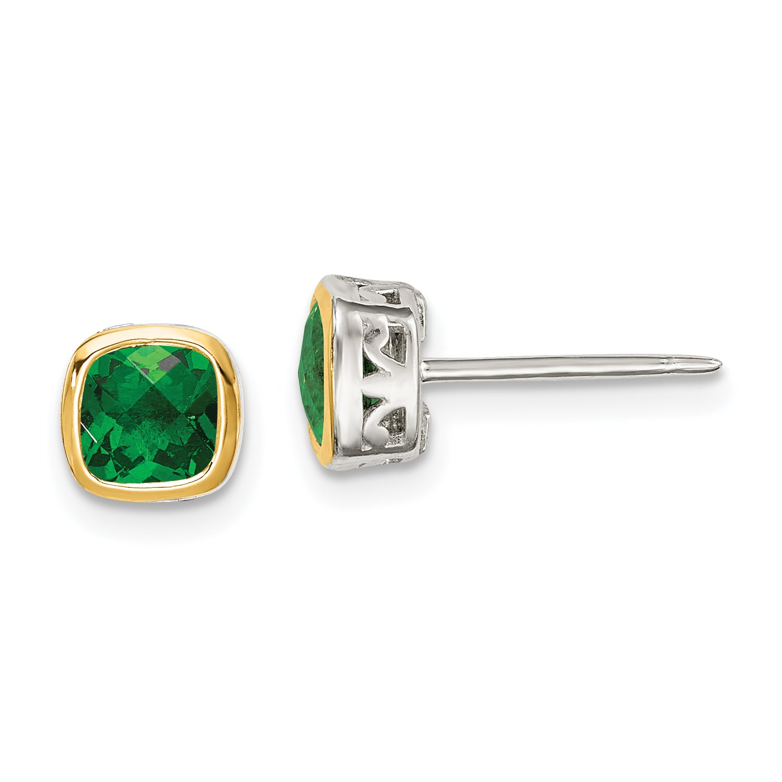 Shey Couture Sterling Silver Rhodium-plated with 14k Accent Created Emerald Square Stud Earrings Main image