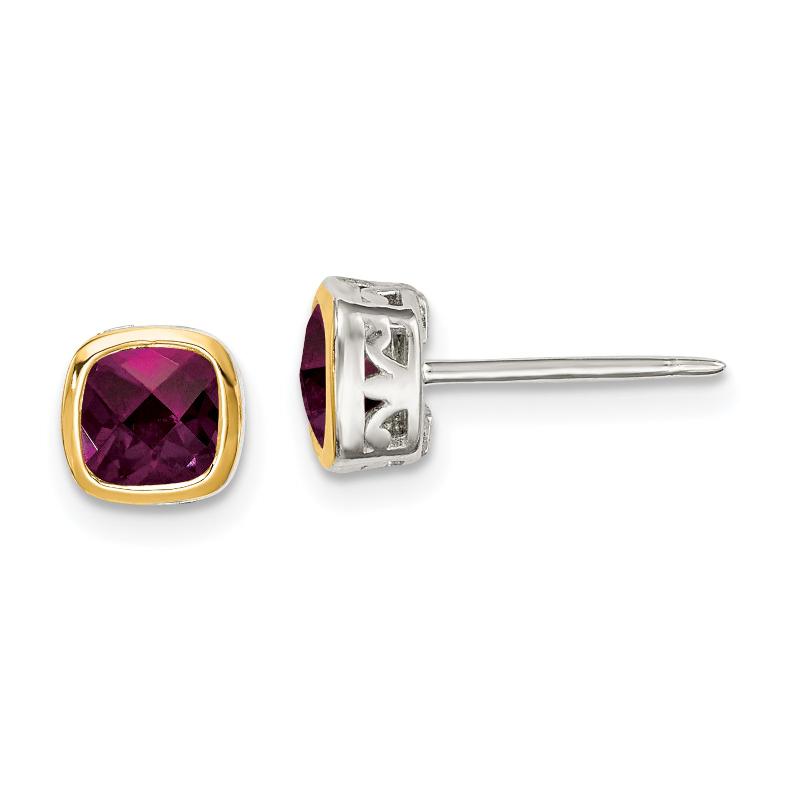 Shey Couture Sterling Silver Rhodium-plated with 14k Accent Rhodolite Garnet Square Stud Earrings Main image