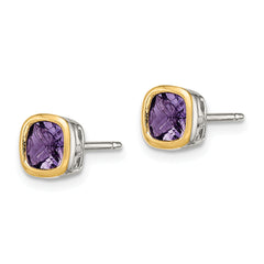 Shey Couture Sterling Silver Rhodium-plated with 14k Accent Amethyst Square Stud Earrings