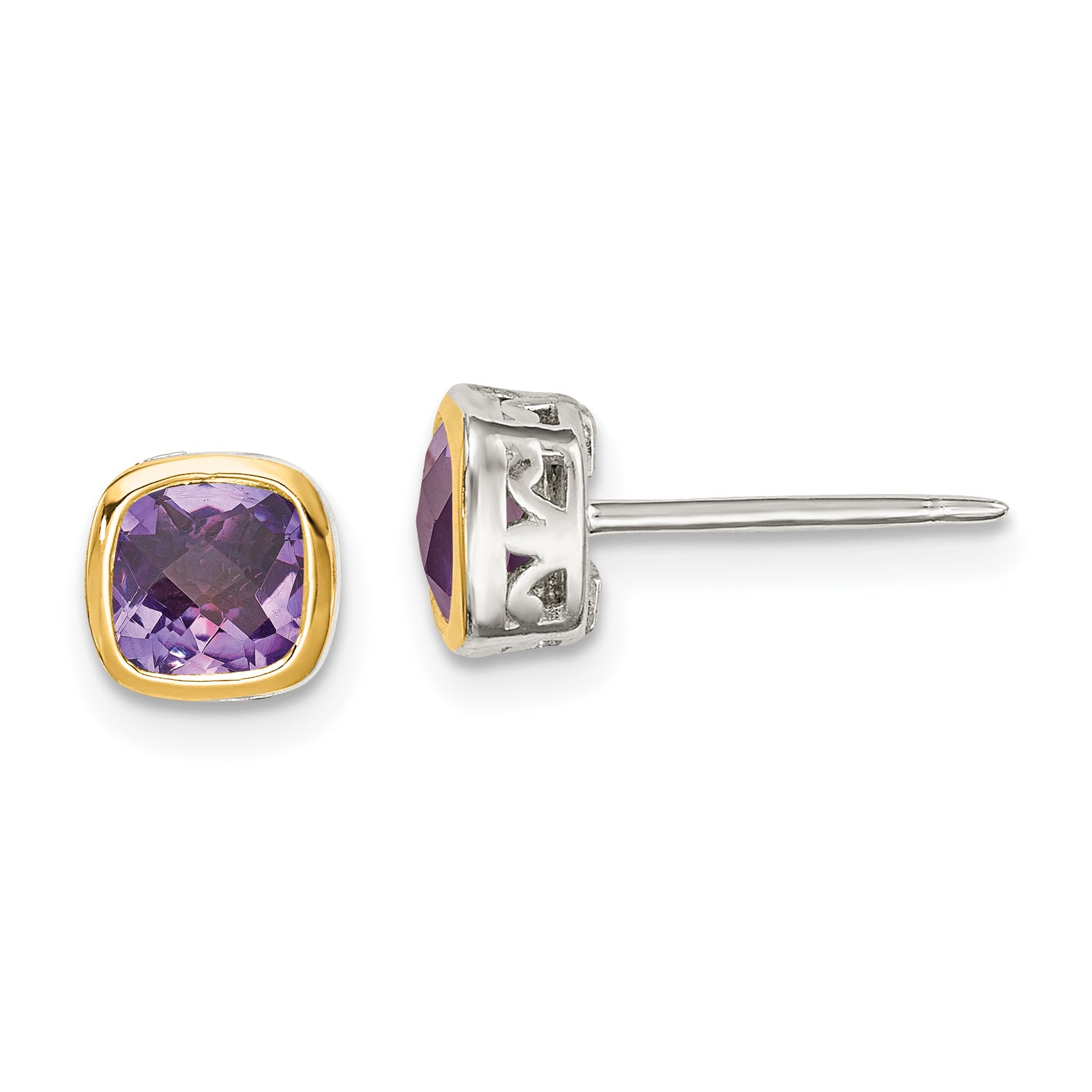Shey Couture Sterling Silver Rhodium-plated with 14k Accent Amethyst Square Stud Earrings Main image