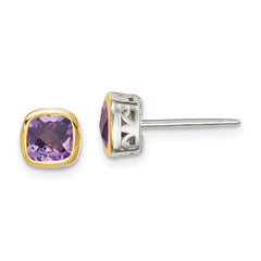Shey Couture Sterling Silver Rhodium-plated with 14k Accent Amethyst Square Stud Earrings