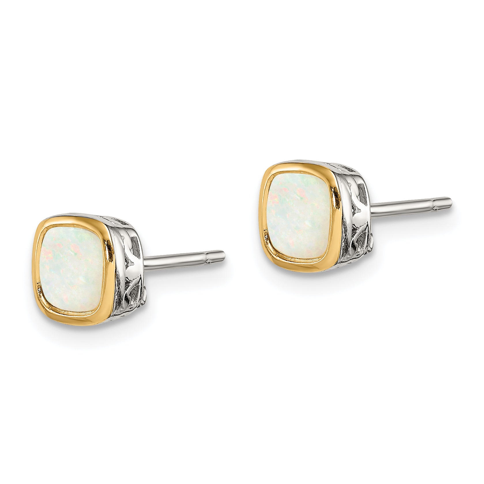 Shey Couture Sterling Silver Rhodium-plated with 14k Accent Milky Opal Square Stud Earrings Secondary image