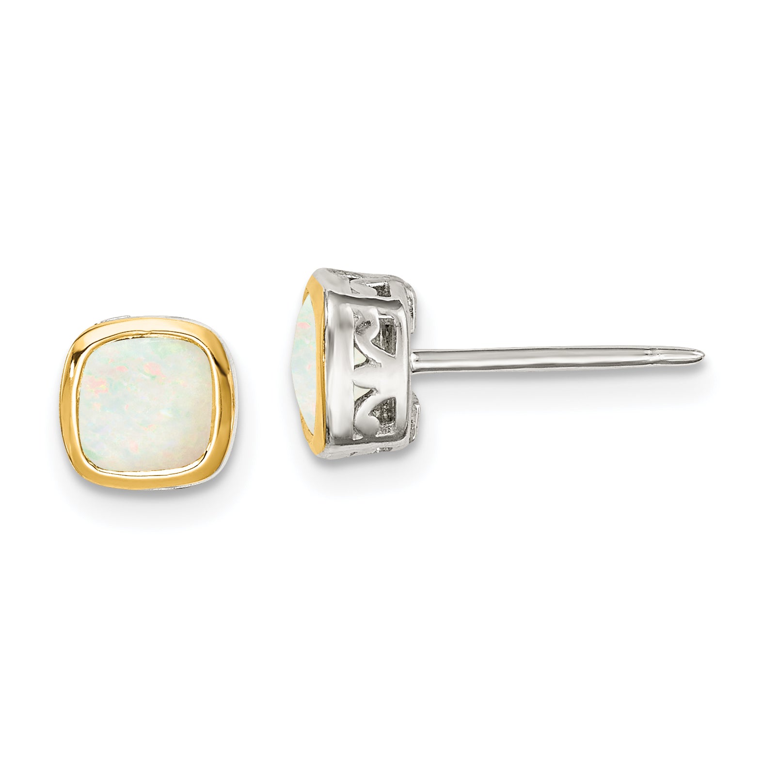 Shey Couture Sterling Silver Rhodium-plated with 14k Accent Milky Opal Square Stud Earrings Main image