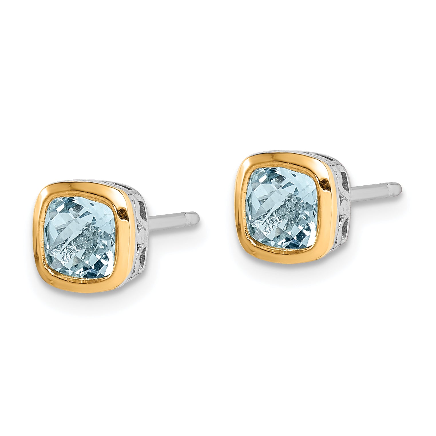 Shey Couture Sterling Silver Rhodium-plated with 14k Accent Aquamarine Square Stud Earrings Secondary image