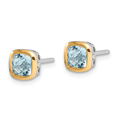 Shey Couture Sterling Silver Rhodium-plated with 14k Accent Aquamarine Square Stud Earrings