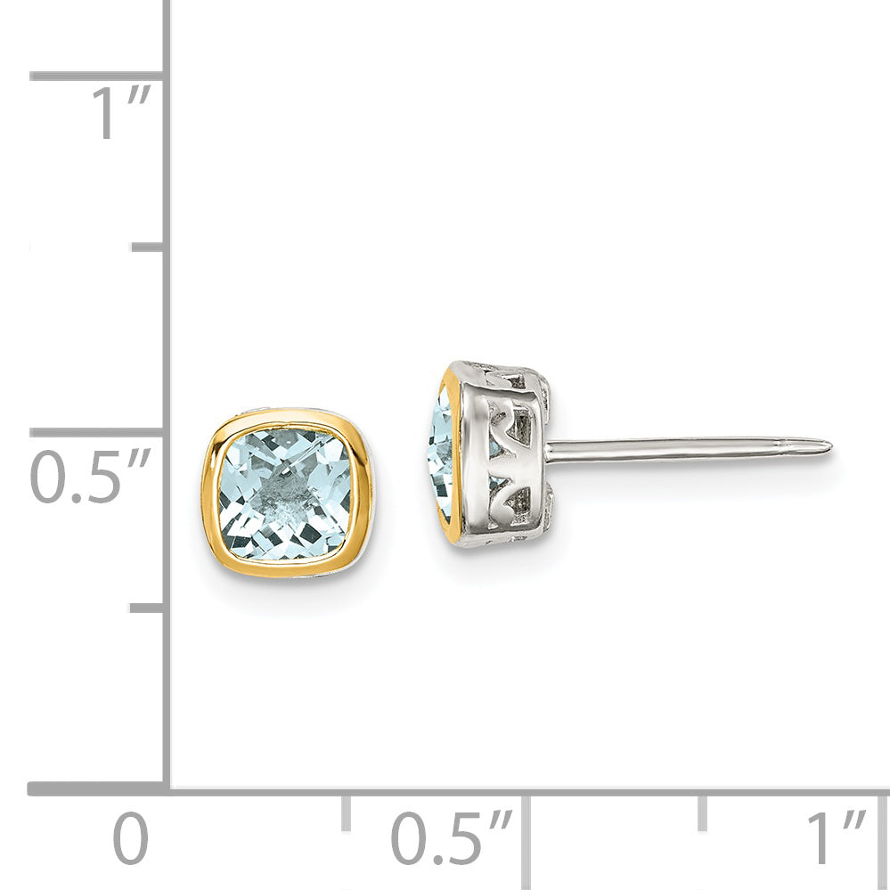 Shey Couture Sterling Silver Rhodium-plated with 14k Accent Aquamarine Square Stud Earrings