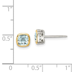 Shey Couture Sterling Silver Rhodium-plated with 14k Accent Aquamarine Square Stud Earrings