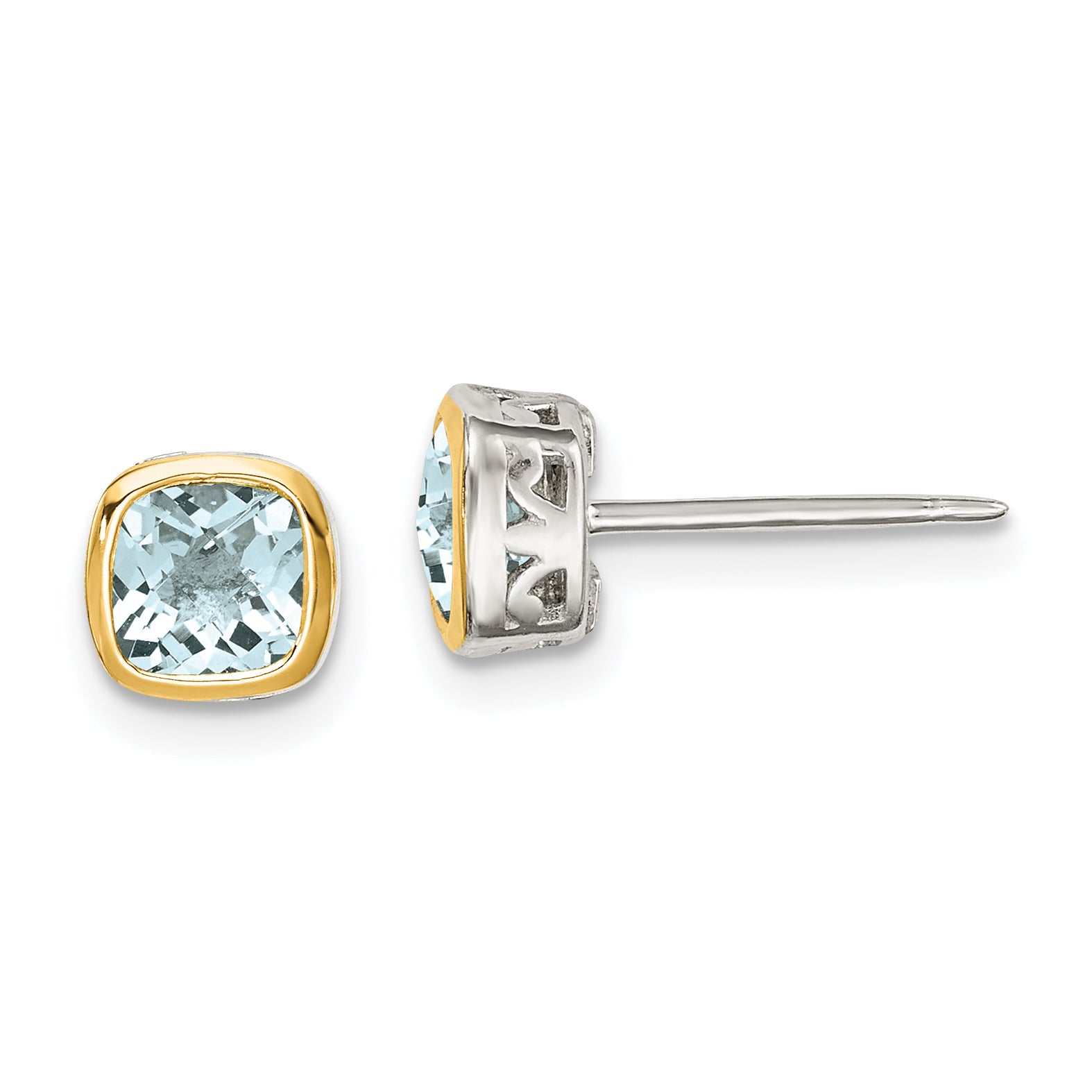 Shey Couture Sterling Silver Rhodium-plated with 14k Accent Aquamarine Square Stud Earrings Main image