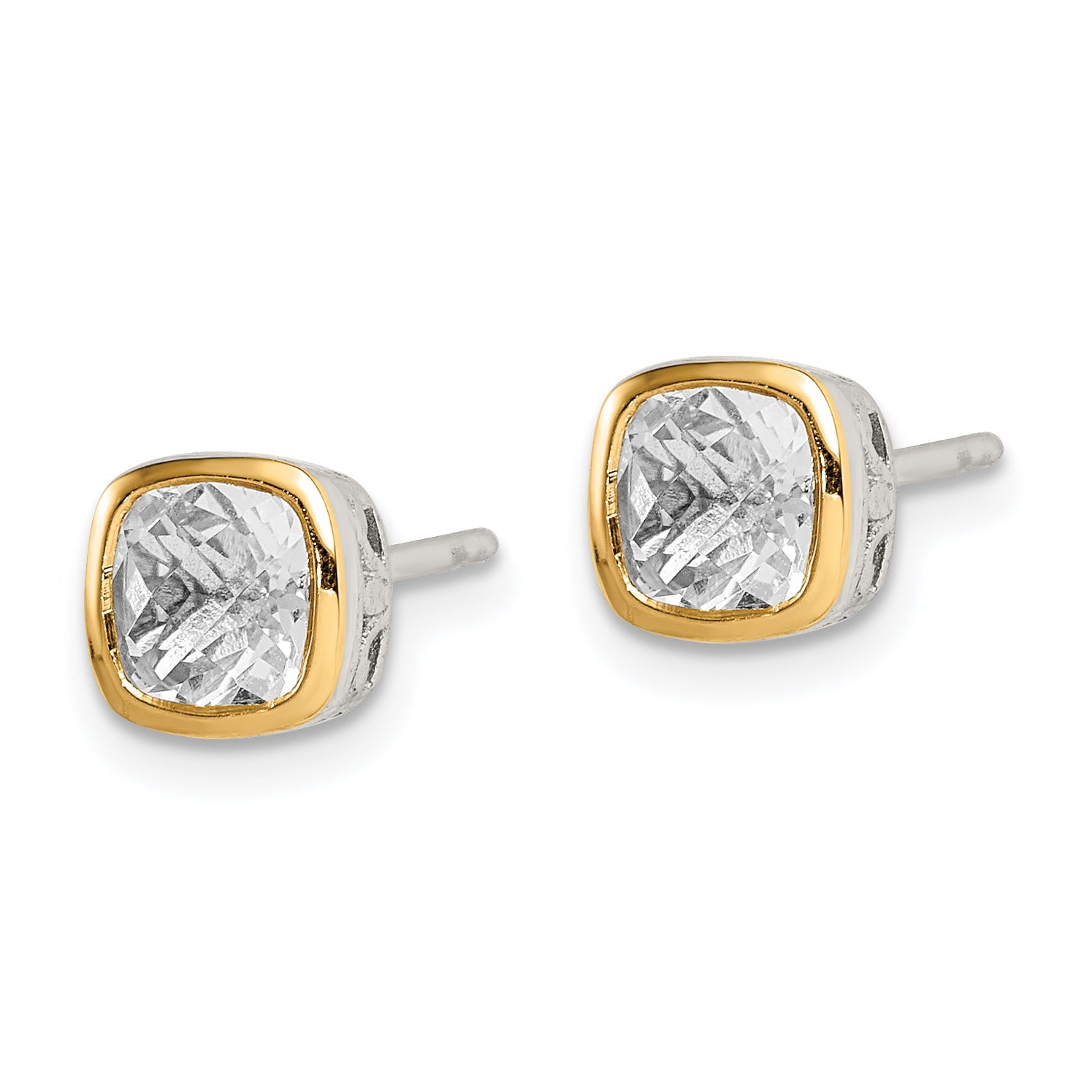 Shey Couture Sterling Silver Rhodium-plated with 14k Accent White Topaz Square Stud Earrings Secondary image