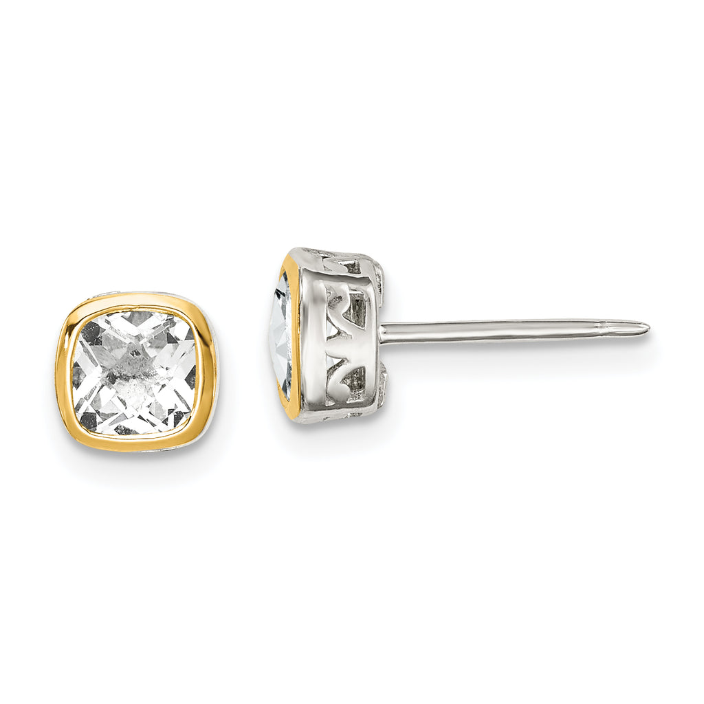 Shey Couture Sterling Silver Rhodium-plated with 14k Accent White Topaz Square Stud Earrings