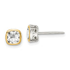 Shey Couture Sterling Silver Rhodium-plated with 14k Accent White Topaz Square Stud Earrings