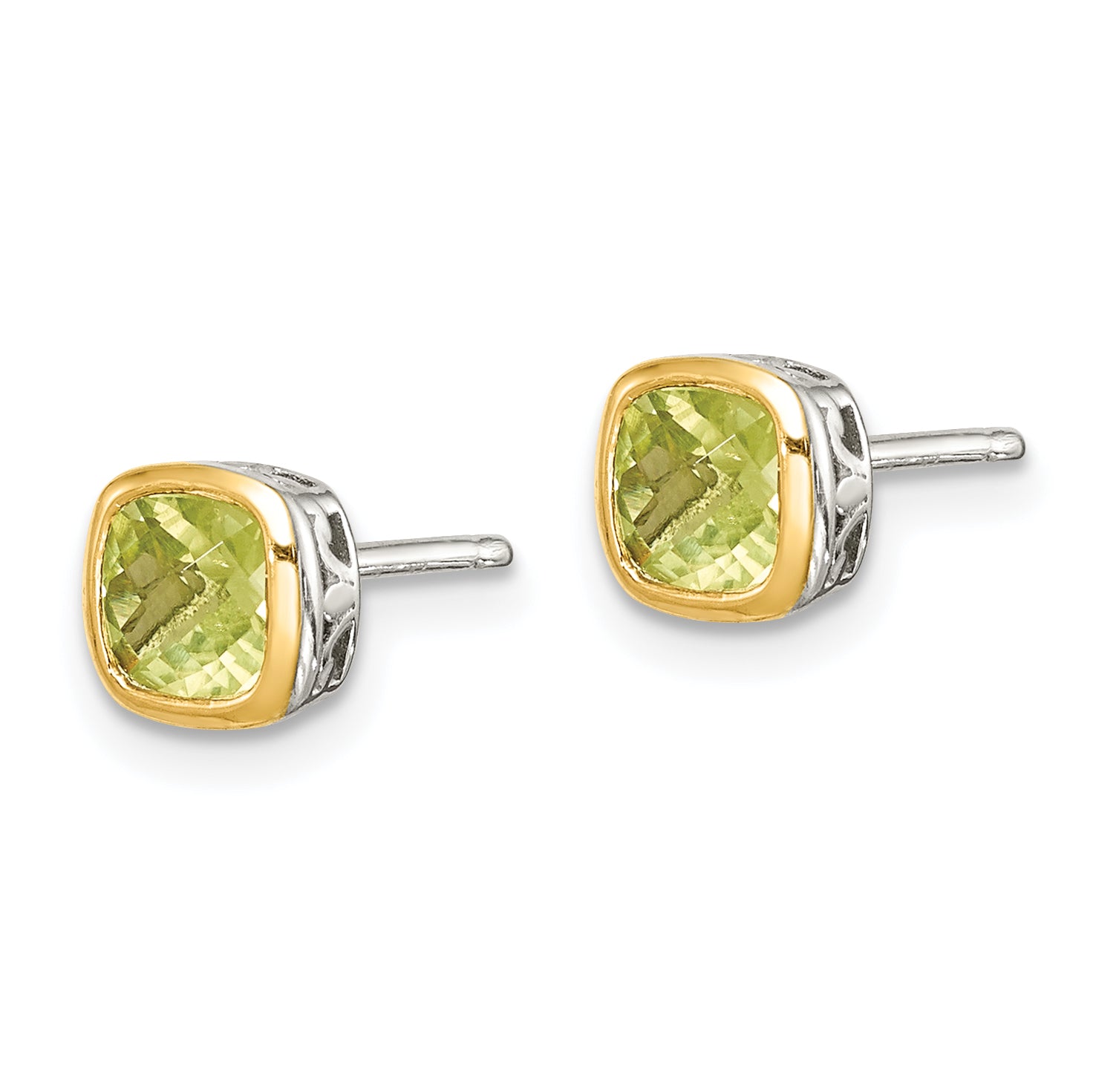 Shey Couture Sterling Silver Rhodium-plated with 14k Accent Peridot Square Stud Earrings Secondary image