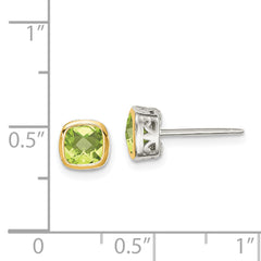 Shey Couture Sterling Silver Rhodium-plated with 14k Accent Peridot Square Stud Earrings