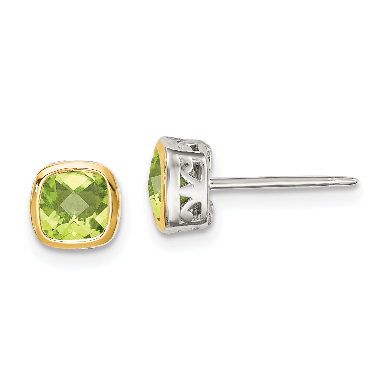 Shey Couture Sterling Silver Rhodium-plated with 14k Accent Peridot Square Stud Earrings Main image