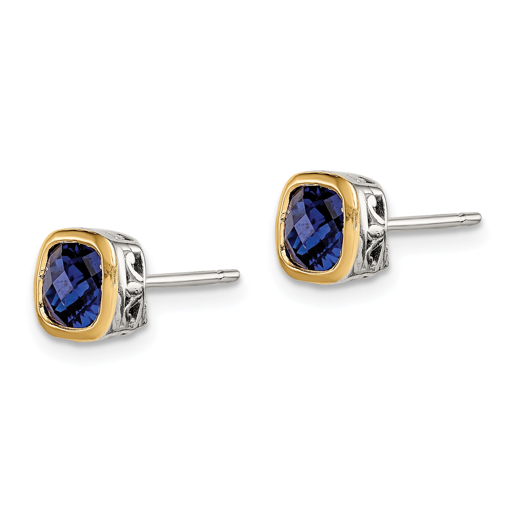Shey Couture Sterling Silver Rhodium-plated with 14k Accent Created Sapphire Square Stud Earrings Secondary image
