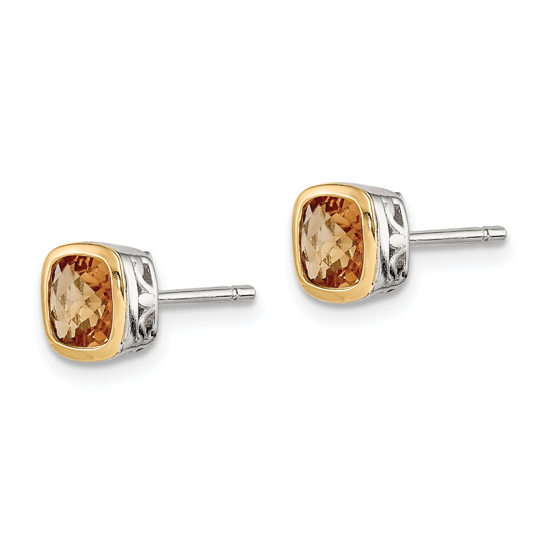 Shey Couture Sterling Silver Rhodium-plated with 14k Accent Citrine Square Stud Earrings Secondary image