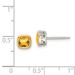 Shey Couture Sterling Silver Rhodium-plated with 14k Accent Citrine Square Stud Earrings