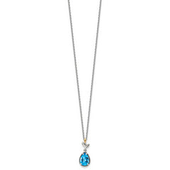 Shey Couture Sterling Silver with 14K Accent 18 Inch Leaves with Pear Shape Checkerboard Blue Topaz Necklace with 2 Inch Extender