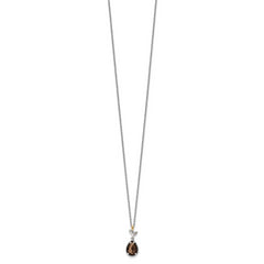 Shey Couture Sterling Silver with 14K Accent 18 Inch Leaves with Pear Shaped Checkerboard Smoky Quartz Necklace with 2 Inch Extender