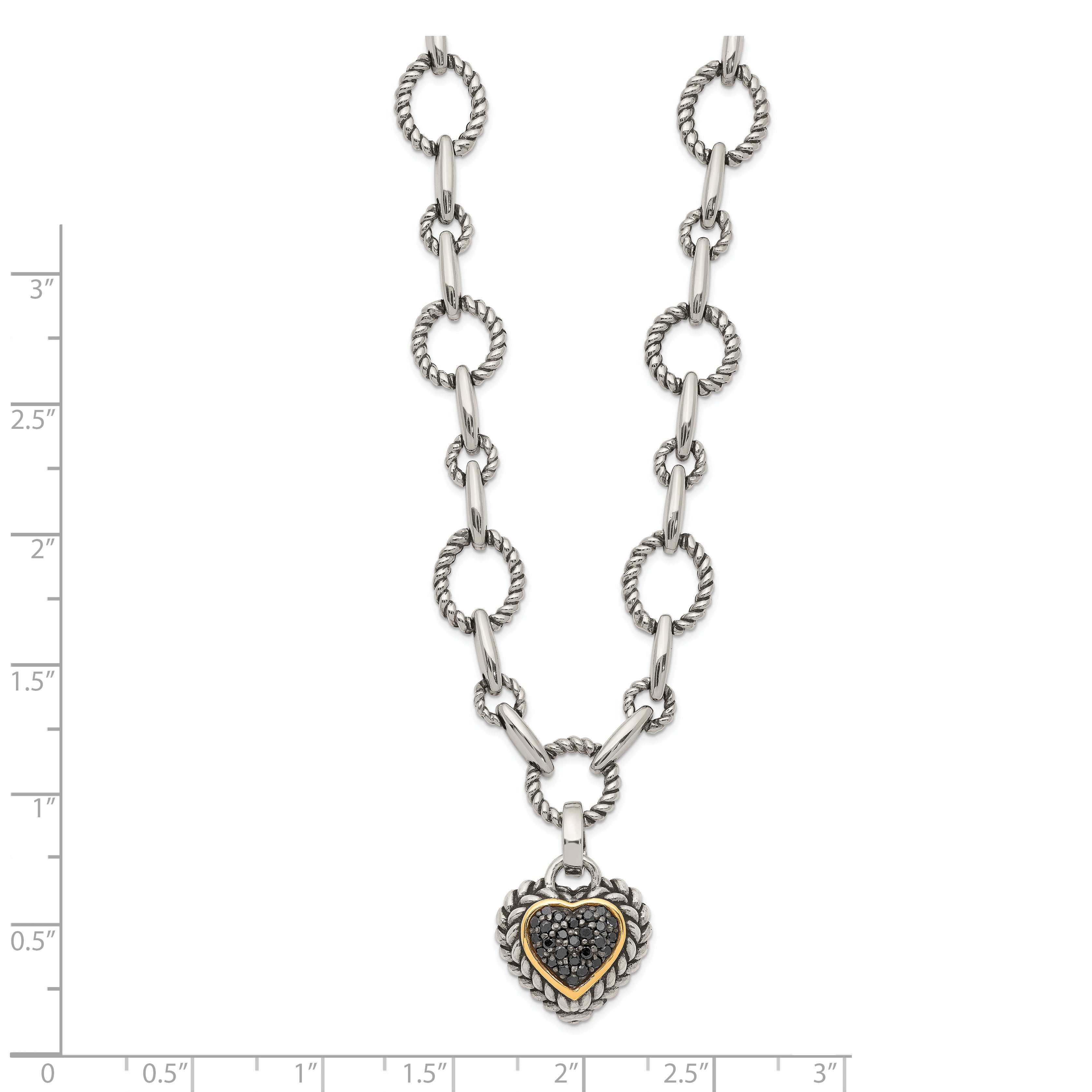 Shey Couture Sterling Silver with 14K Accent 17 Inch Antiqued Black Diamond Heart Drop Necklace Secondary image