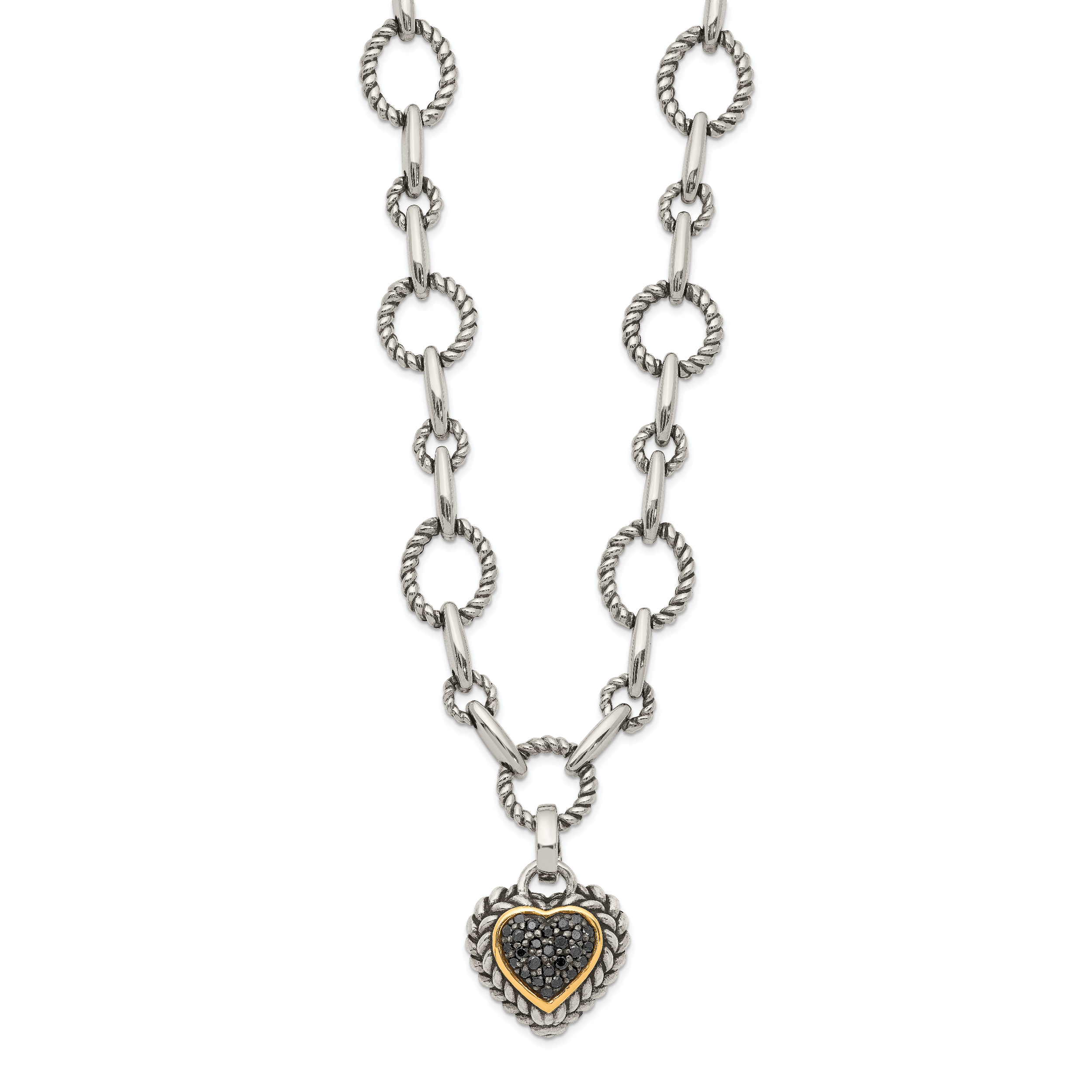 Shey Couture Sterling Silver with 14K Accent 17 Inch Antiqued Black Diamond Heart Drop Necklace Main image