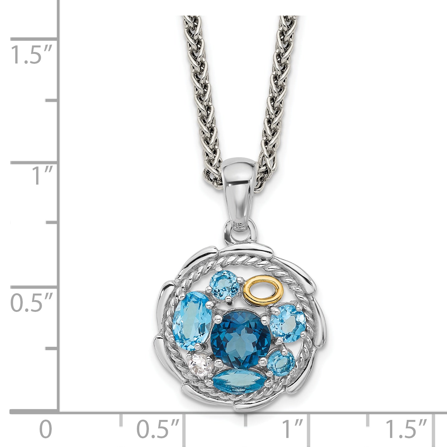 Shey Couture Sterling Silver Rhodium-plated with 14k Accent 1.36 Swiss Blue Topaz/1.05 London Blue Topaz/.09 White Topaz 18 inch Necklace