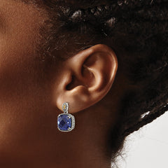 Shey Couture Sterling Silver Antiqued with 14k Accent Lab Created Checkerboard Sapphire Drop Post Earrings