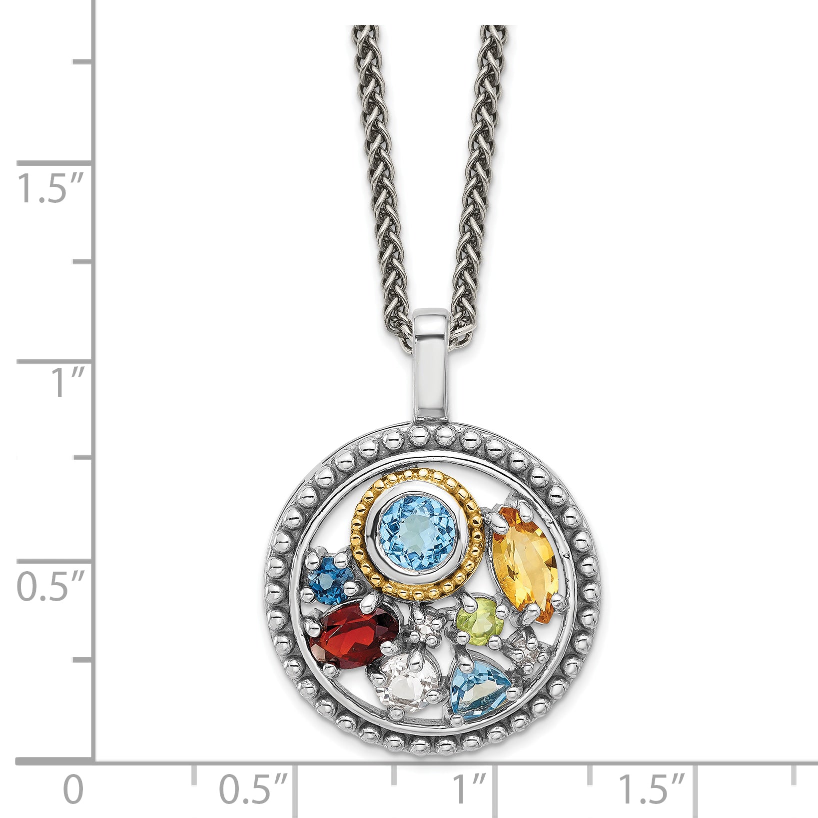 Shey Couture Sterling Silver Rhodium-plated with 14k Accent  .43 Citrine/.93 Swiss Blue Topaz/.14 Light Blue Topaz/.13 Peridot 18 inch Necklace