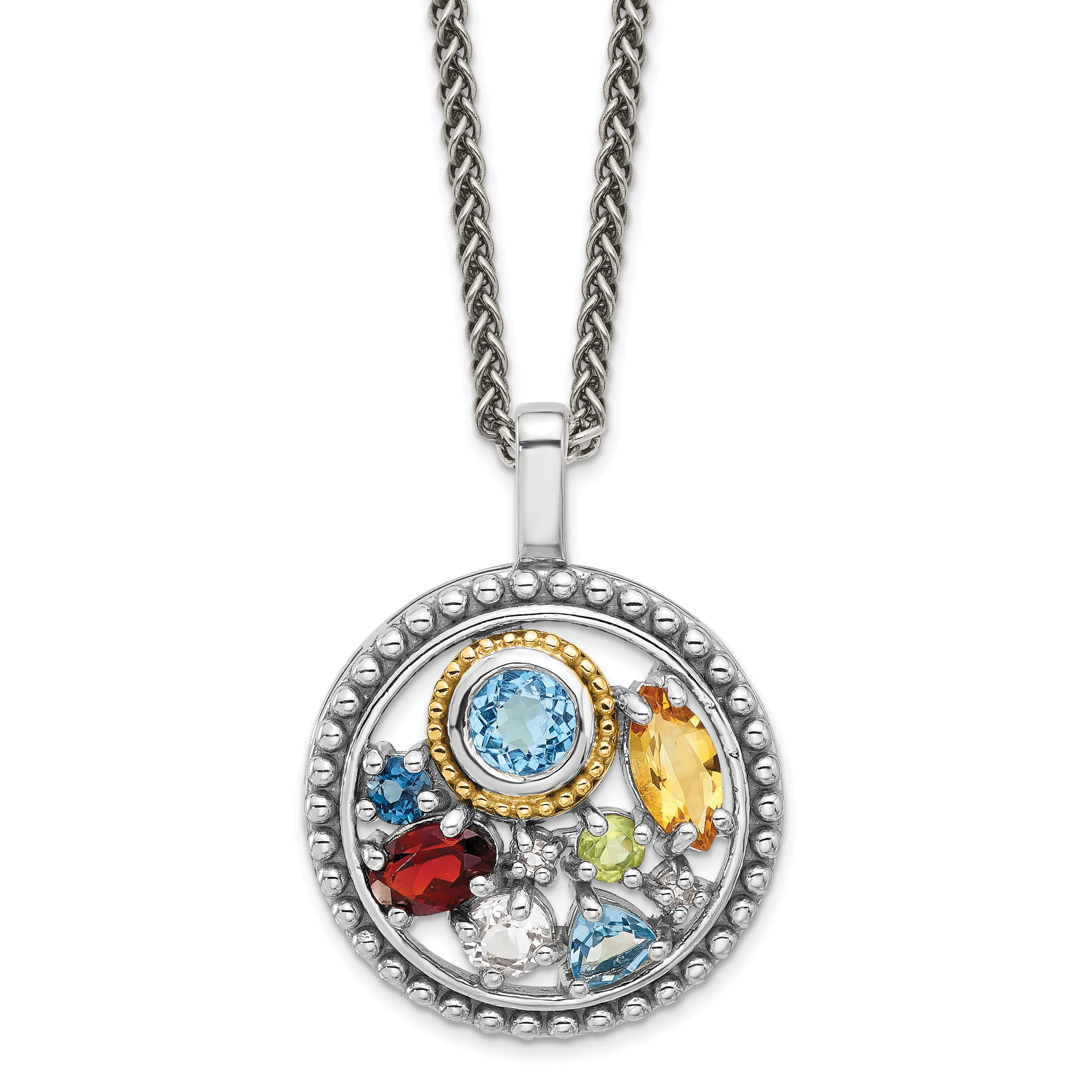 Shey Couture Sterling Silver Rhodium-plated with 14k Accent  .43 Citrine/.93 Swiss Blue Topaz/.14 Light Blue Topaz/.13 Peridot 18 inch Necklace