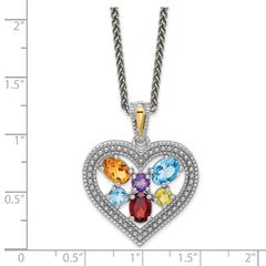 Shey Couture Sterling Silver Rhodium-plated with 14k Accent  .76 Citrine/.21 Amethyst/1.26 Swiss Blue Topaz/.23 Garnet 18 inch Necklace