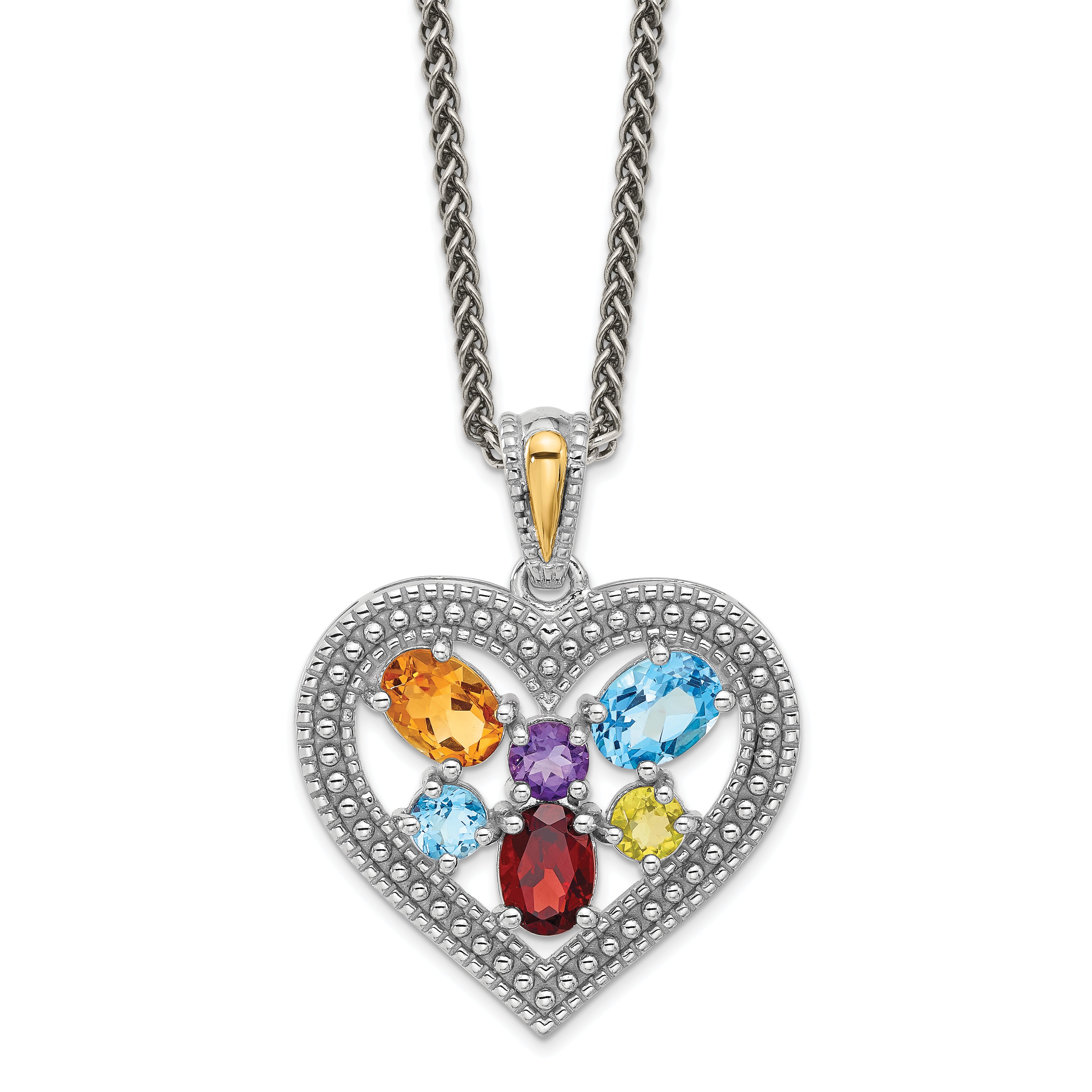 Shey Couture Sterling Silver Rhodium-plated with 14k Accent  .76 Citrine/.21 Amethyst/1.26 Swiss Blue Topaz/.23 Garnet 18 inch Necklace