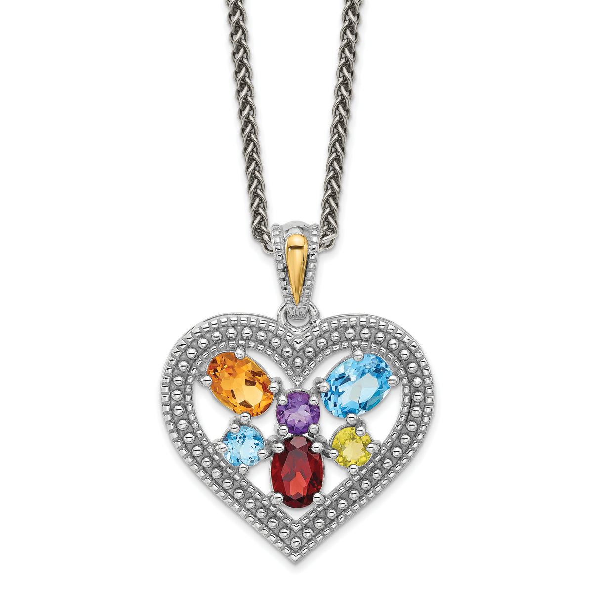 Shey Couture Sterling Silver Rhodium-plated with 14k Accent  .76 Citrine/.21 Amethyst/1.26 Swiss Blue Topaz/.23 Garnet 18 inch Necklace