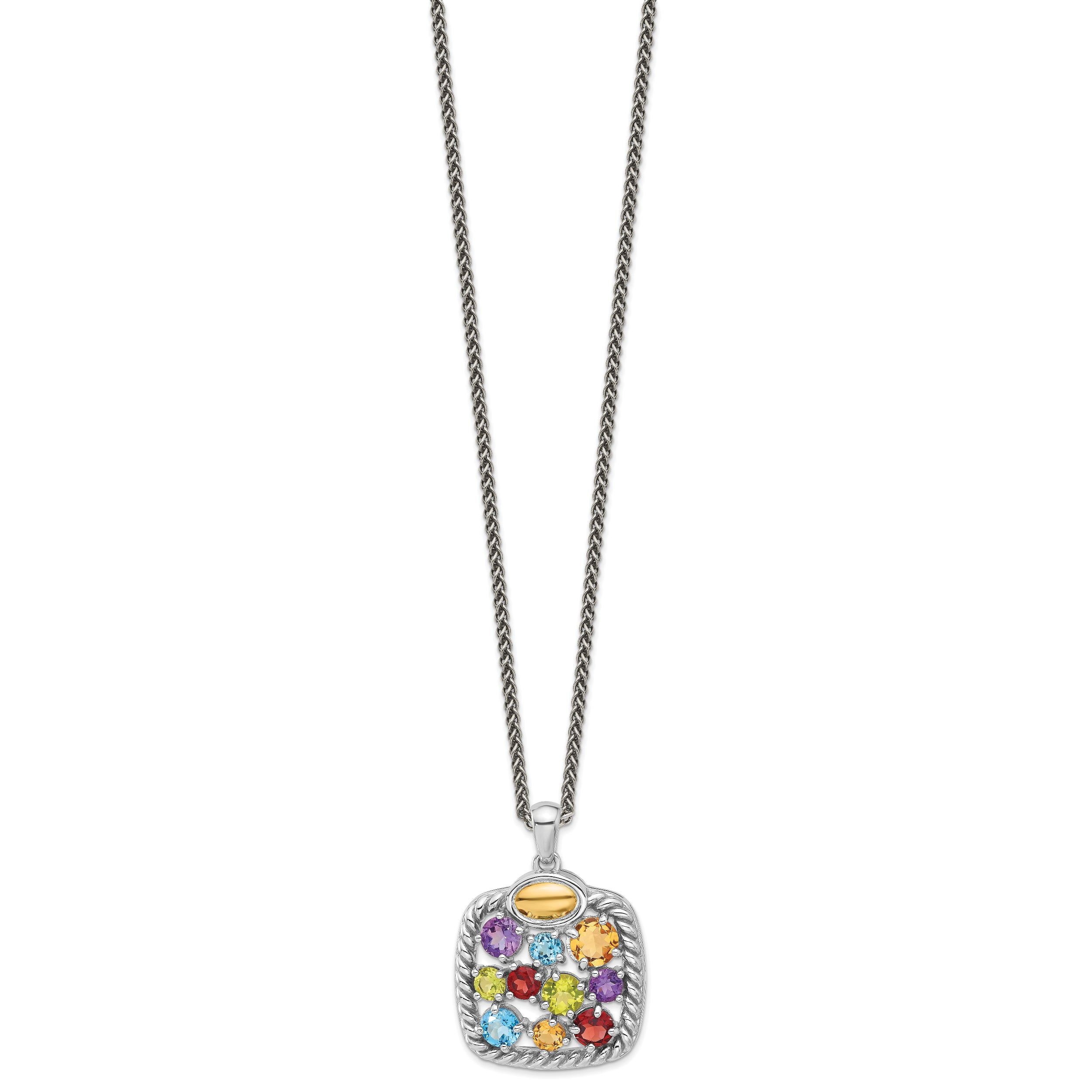 Shey Couture Sterling Silver Rhodium-plated with 14k Accent  .9 Citrine/.77 Amethyst/.84 Swiss Blue Topaz/.83 Peridot 18 inch Necklace