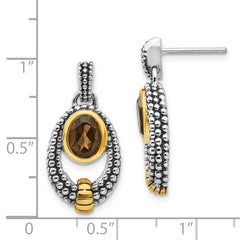 Sterling Silver Gold-Plated Smoky Quartz Bezel Dangle Earrings Vintage Elegance