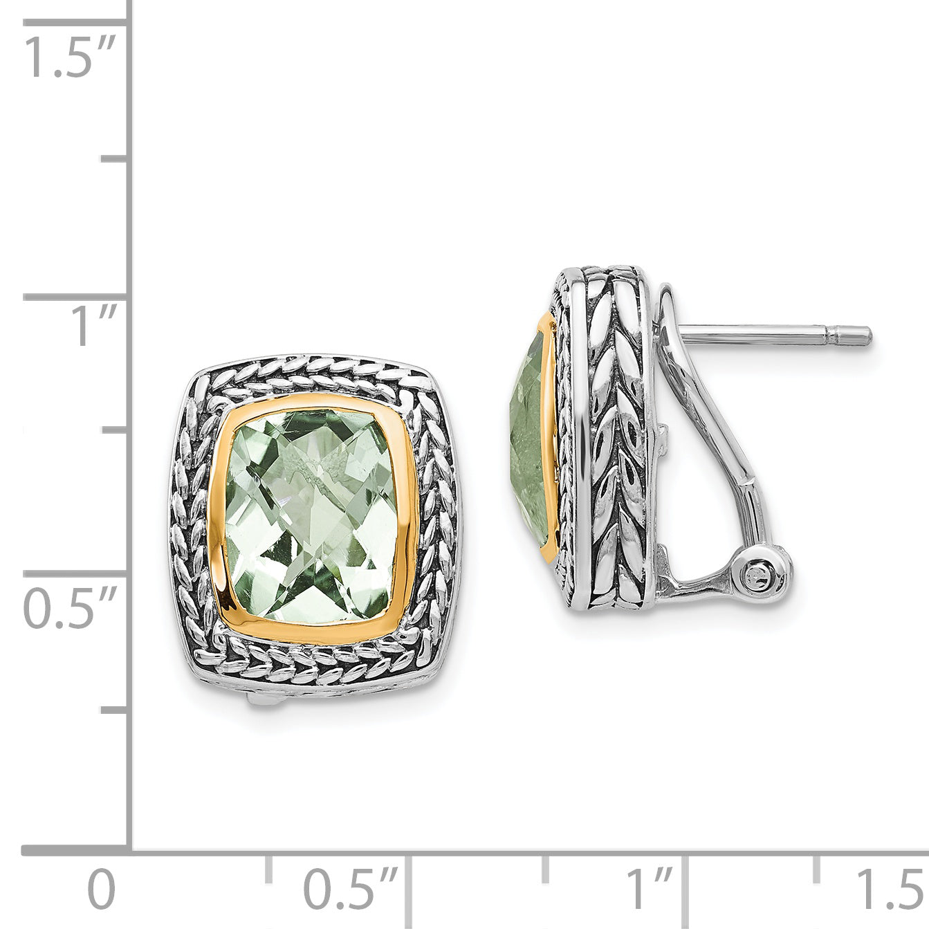Sophia Couture Sterling Silver 14K Gold Accent Green Quartz Earrings