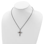 Shey Couture Sterling Silver with 14K Accent 18 Inch Antiqued Cushion Bezel Amethyst Cross Necklace